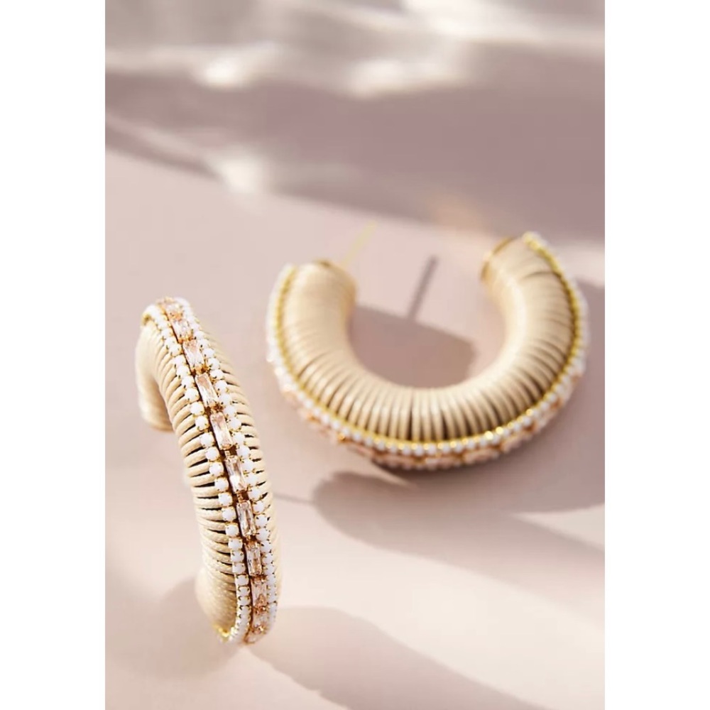 NEW! Anthropologie Embellished Wood Hoop Earrings